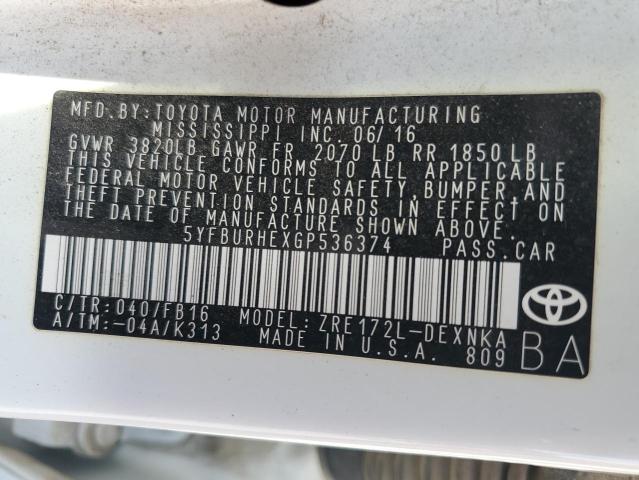 2016 TOYOTA COROLLA L - 5YFBURHEXGP536374