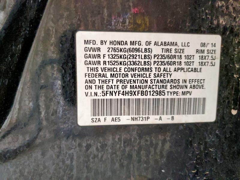 2015 HONDA PILOT TOUR 5FNYF4H9XFB012985