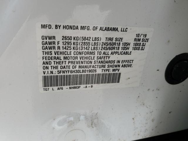 2020 HONDA PILOT EX 5FNYF6H30LB019026