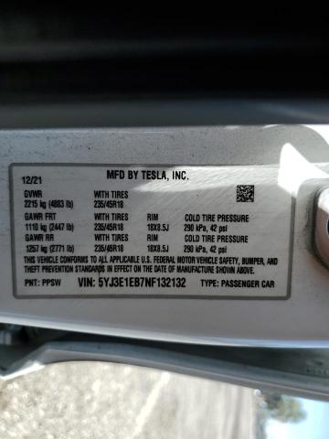 2022 TESLA MODEL 3 5YJ3E1EB7NF132132