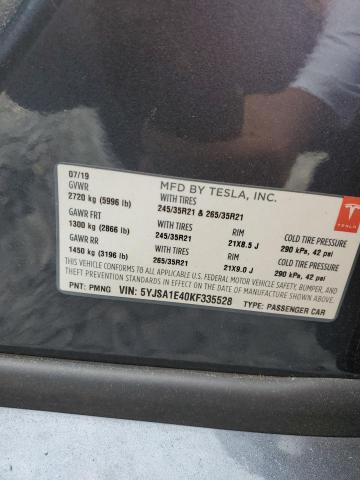 2019 TESLA MODEL S 5YJSA1E40KF335528