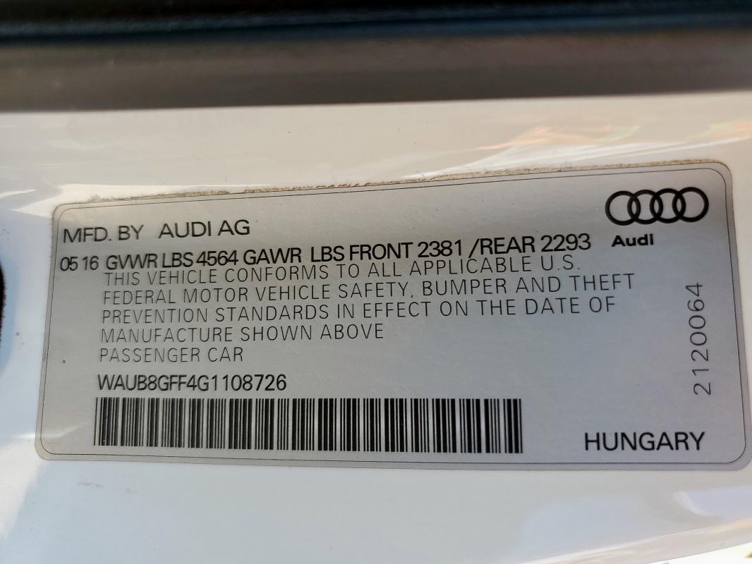 2016 AUDI A3 PREMIUM WAUB8GFF4G1108726