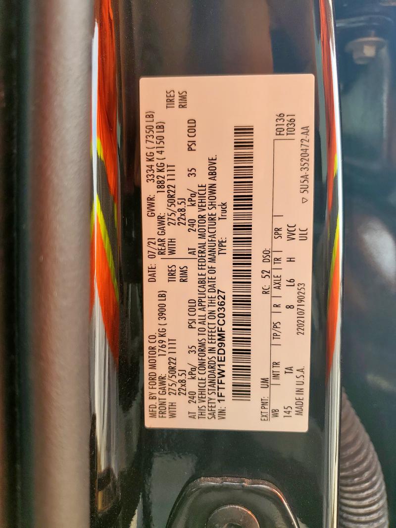 2021 FORD F150 SUPER 1FTFW1ED9MFC03627