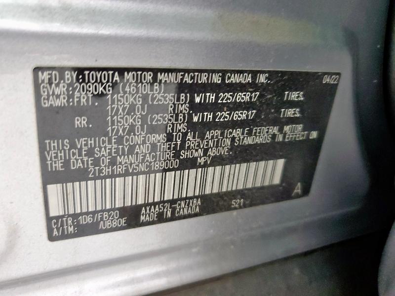 2022 TOYOTA RAV4 LE 2T3H1RFV5NC189000