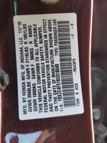 2019 HONDA INSIGHT EX 19XZE4F51KE018049