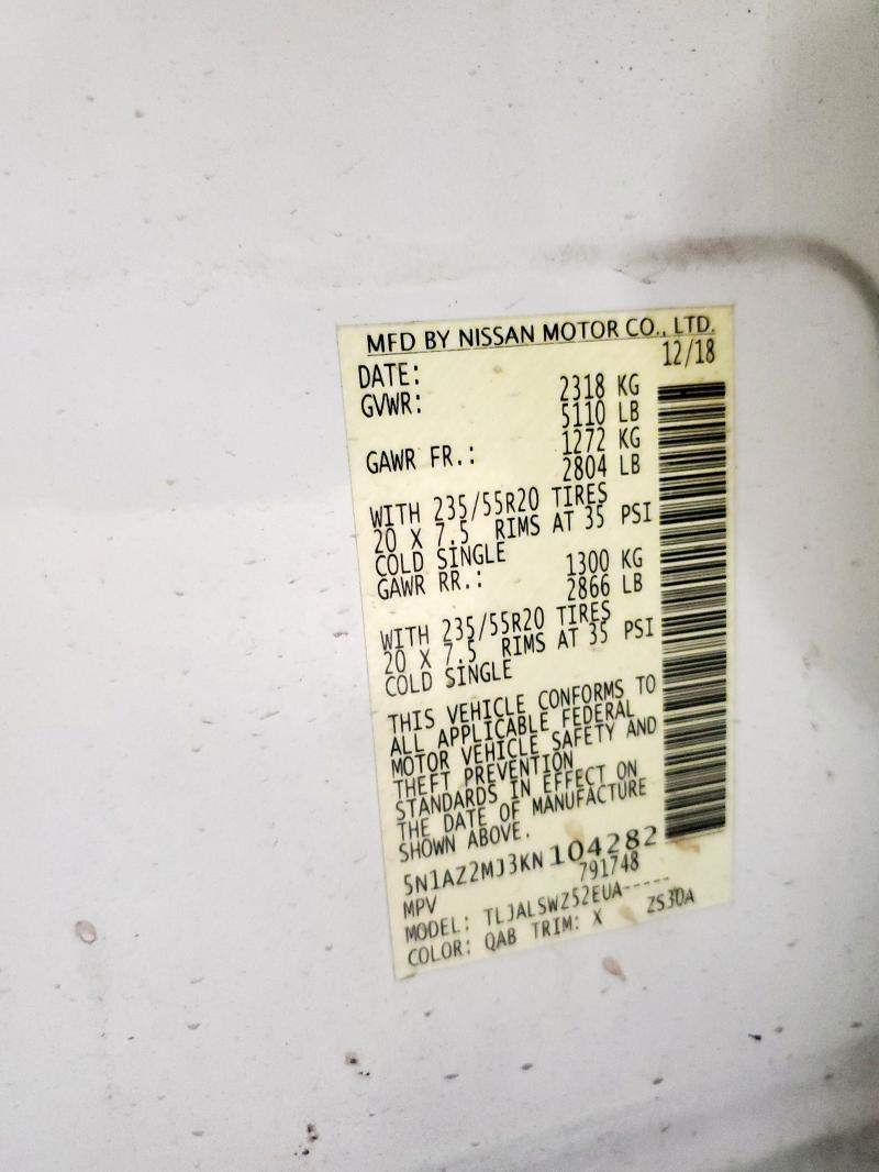 2019 NISSAN MURANO S 5N1AZ2MJ3KN104282