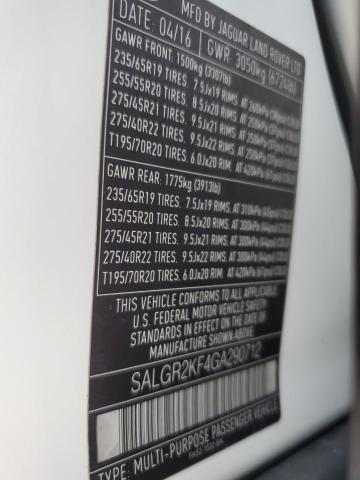 2016 LAND ROVER RANGE ROVE SALGR2KF4GA290712