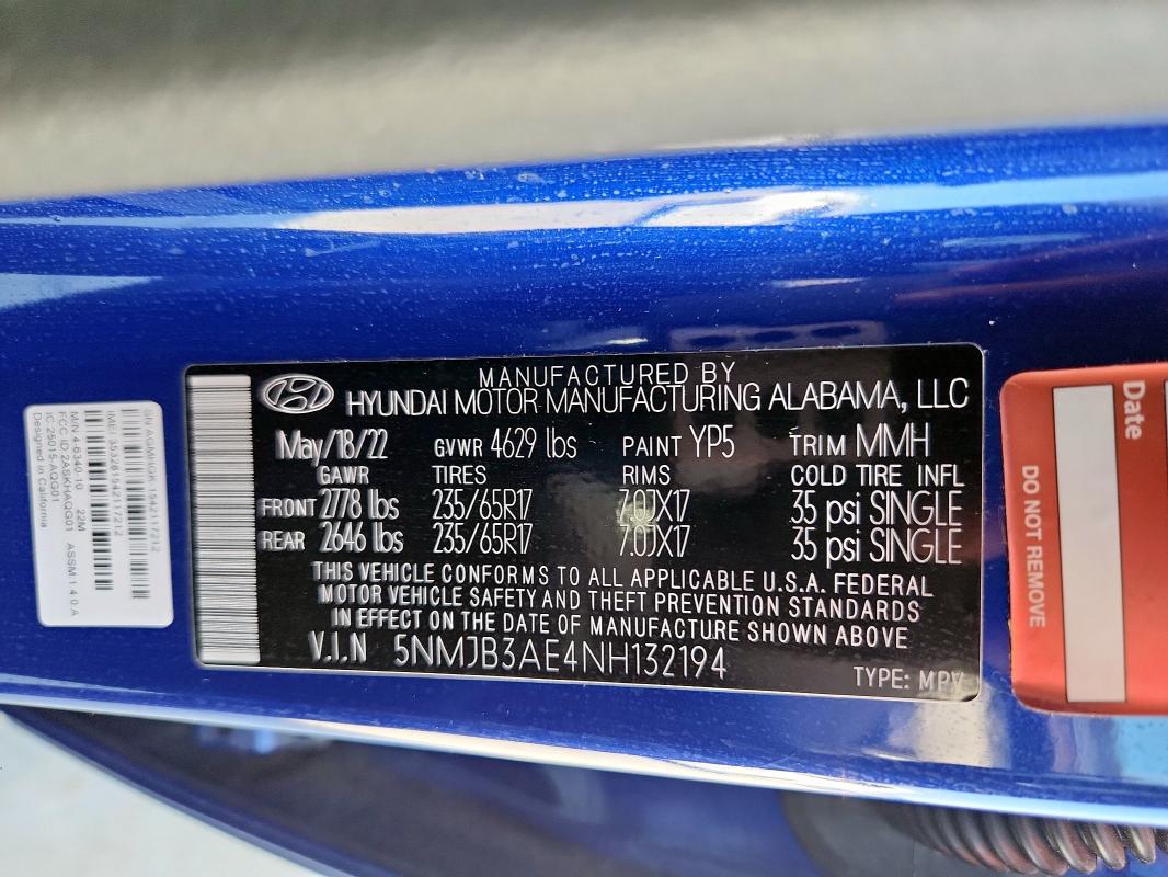 2022 HYUNDAI TUCSON SEL - 5NMJB3AE4NH132194