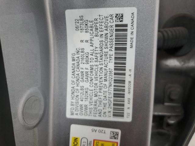 2022 HONDA CIVIC EX 2HGFE1F77NH323567