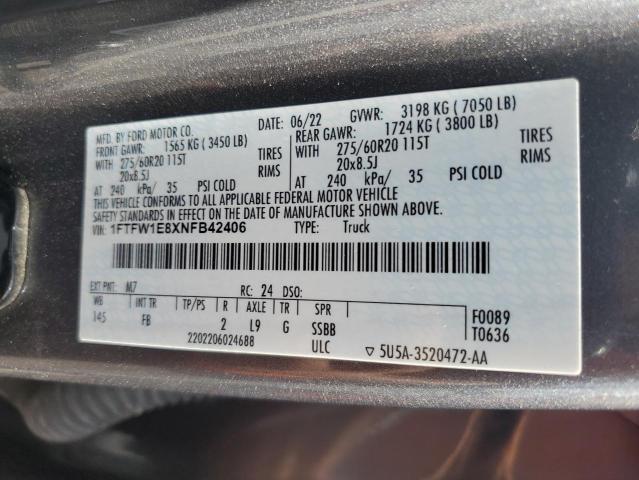 2022 FORD F150 SUPER 1FTFW1E8XNFB42406