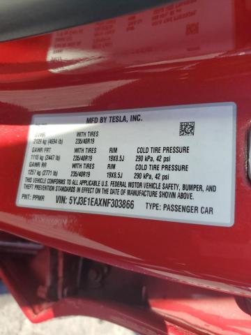 2022 TESLA MODEL 3 5YJ3E1EAXNF303866