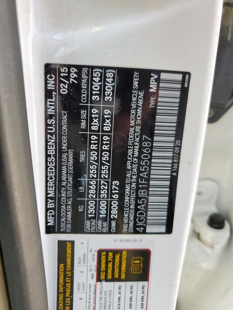 2015 MERCEDES-BENZ ML 350 - 4JGDA5JB1FA550687