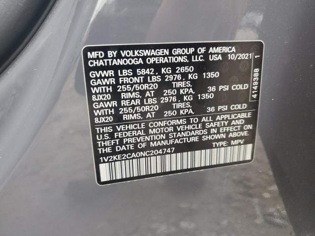2022 VOLKSWAGEN ATLAS CROS 1V2KE2CA0NC204747