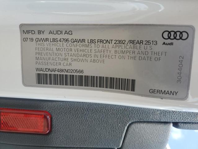 2019 AUDI A4 PREMIUM - WAUDNAF48KN020566