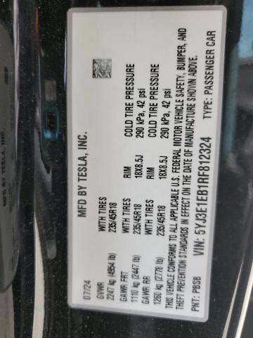 2024 TESLA MODEL 3 5YJ3E1EB1RF812324