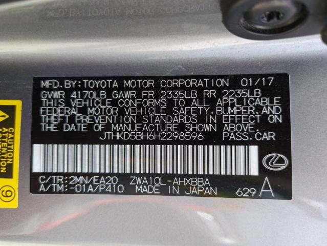 2017 LEXUS CT 200 JTHKD5BH6H2298596