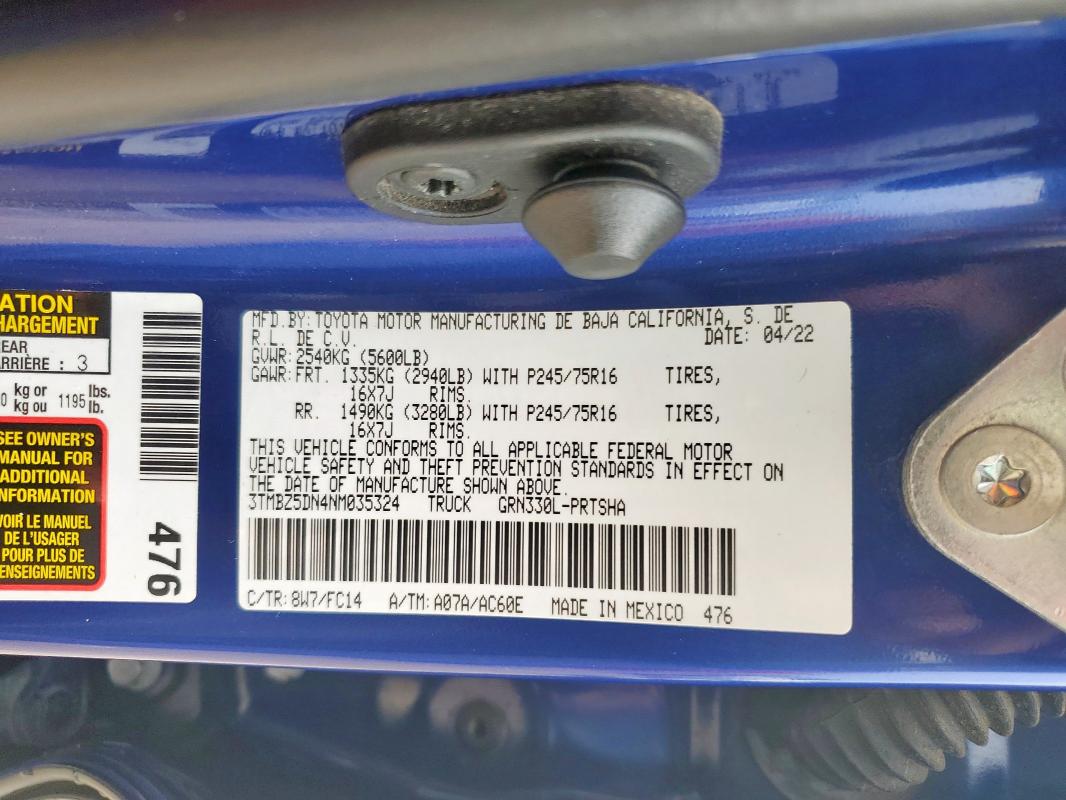 2022 TOYOTA TACOMA DOU - 3TMBZ5DN4NM035324