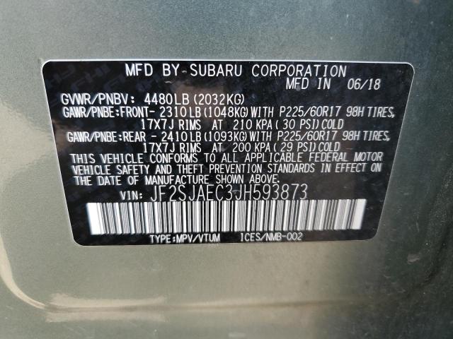 2018 SUBARU FORESTER 2 JF2SJAEC3JH593873