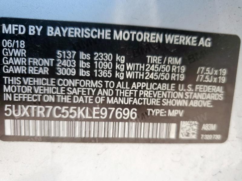 2019 BMW X3 SDRIVE3 5UXTR7C55KLE97696