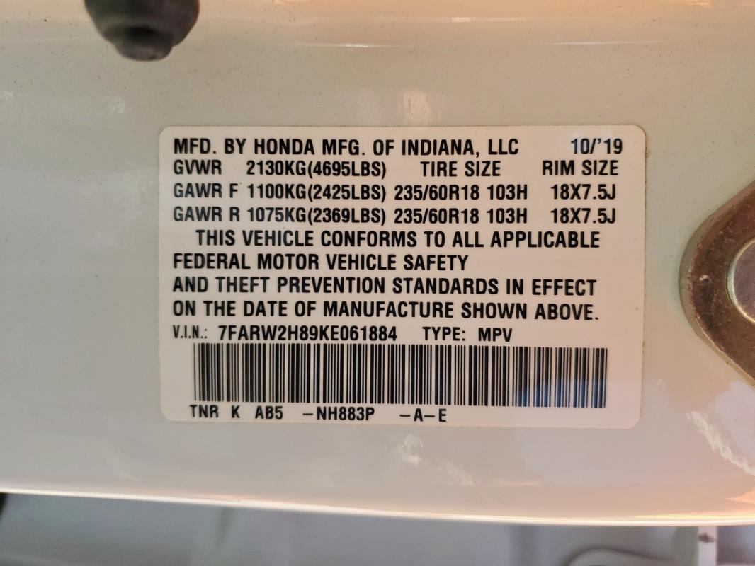 2019 HONDA CR-V EXL - 7FARW2H89KE061884