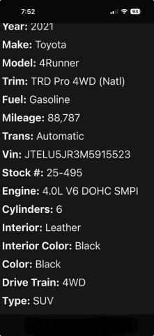 2021 TOYOTA 4RUNNER VE JTELU5JR3M5915XXX
