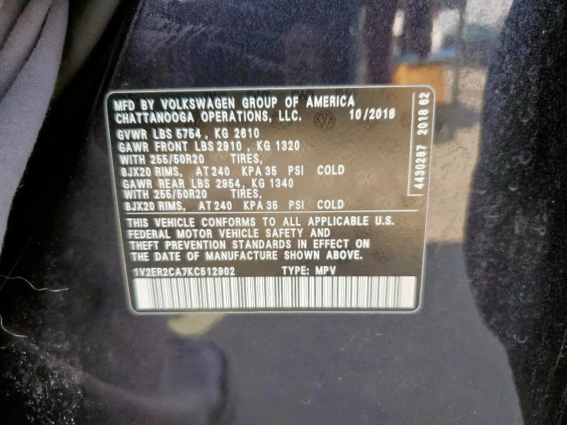 2019 VOLKSWAGEN ATLAS SEL - 1V2ER2CA7KC512902