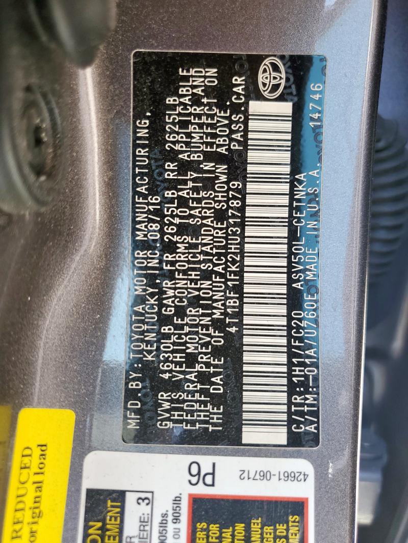 2017 TOYOTA CAMRY LE - 4T1BF1FK2HU317879