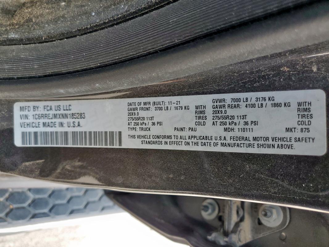 2022 RAM 1500 LARAM 1C6RREJMXNN185283