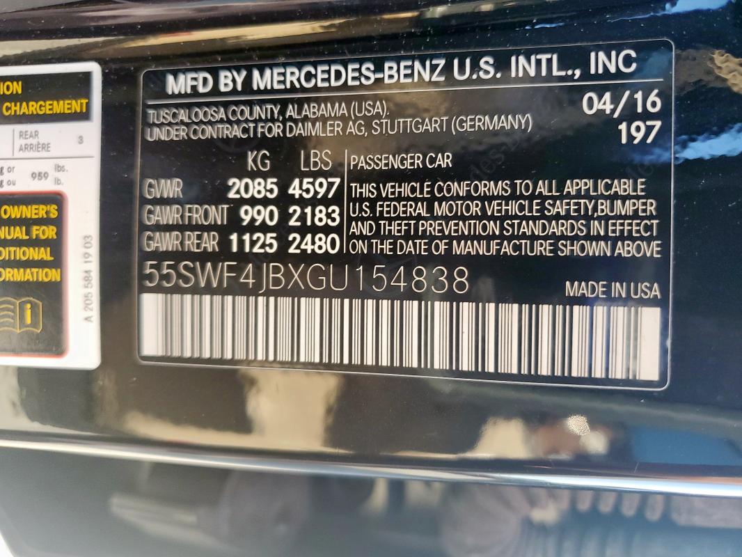 2016 MERCEDES-BENZ C 300 55SWF4JBXGU154838