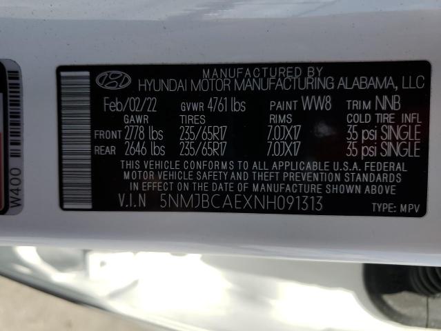 2022 HYUNDAI TUCSON SEL 5NMJBCAEXNH091313