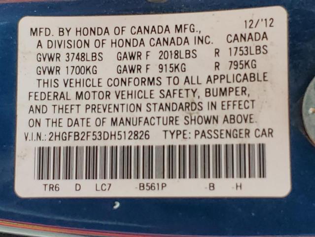 2013 HONDA CIVIC LX - 2HGFB2F53DH512826