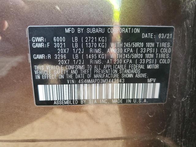 2021 SUBARU ASCENT LIMITED 4S4WMAPD3M3442543