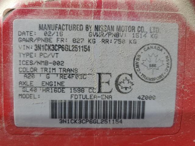2016 NISSAN MICRA 3N1CK3CP6GL251154