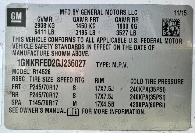 2016 CHEVROLET TRAVERSE L 1GNKRFED2GJ236027