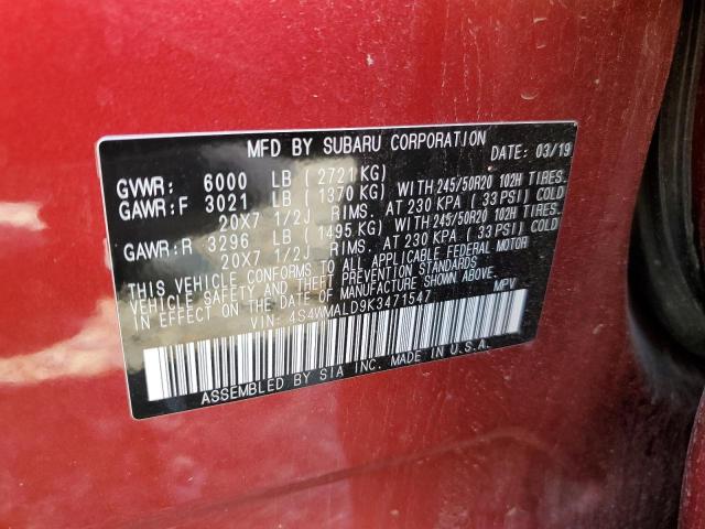 2019 SUBARU ASCENT LIM 4S4WMALD9K3471547