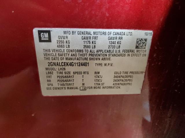 2016 CHEVROLET EQUINOX LT 2GNALCEK4G1124401