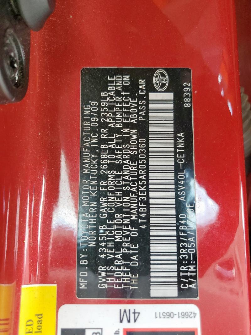 2010 TOYOTA CAMRY BASE - 4T4BF3EK5AR050360