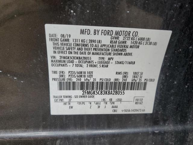 2019 FORD FLEX SEL 2FMGK5C83KBA28055