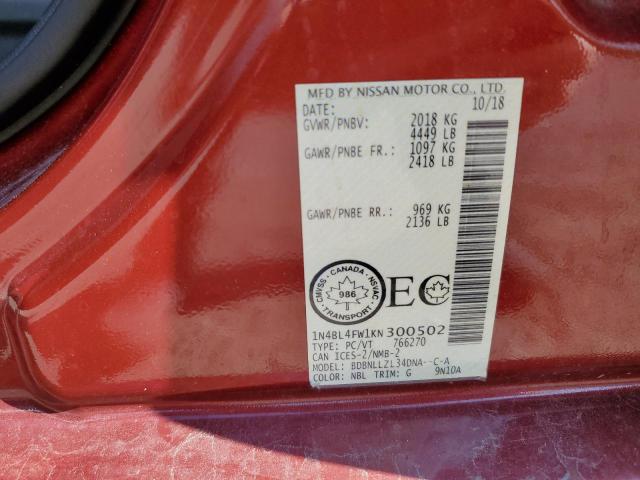 2019 NISSAN ALTIMA PLA - 1N4BL4FW1KN300502