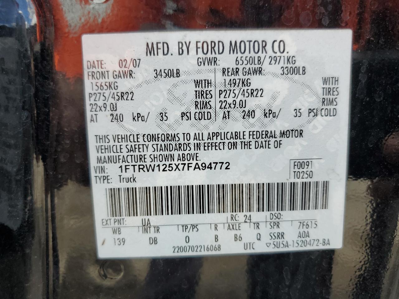 Lot #3236790362 2007 FORD F150 SUPER