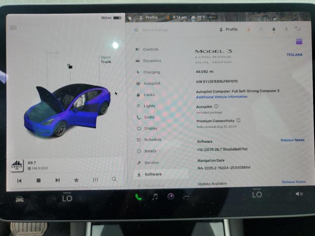 2020 TESLA MODEL 3 5YJ3E1EB9LF601010