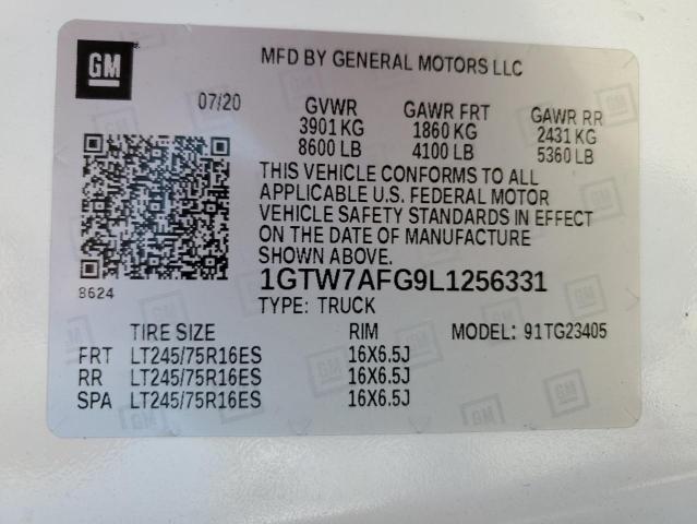 2020 GMC SAVANA G2500 1GTW7AFG9L1256331