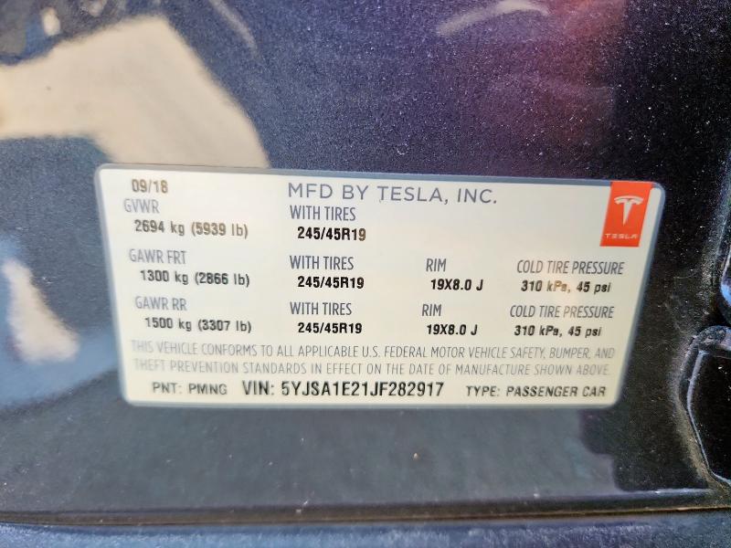 2018 TESLA MODEL S 5YJSA1E21JF282917