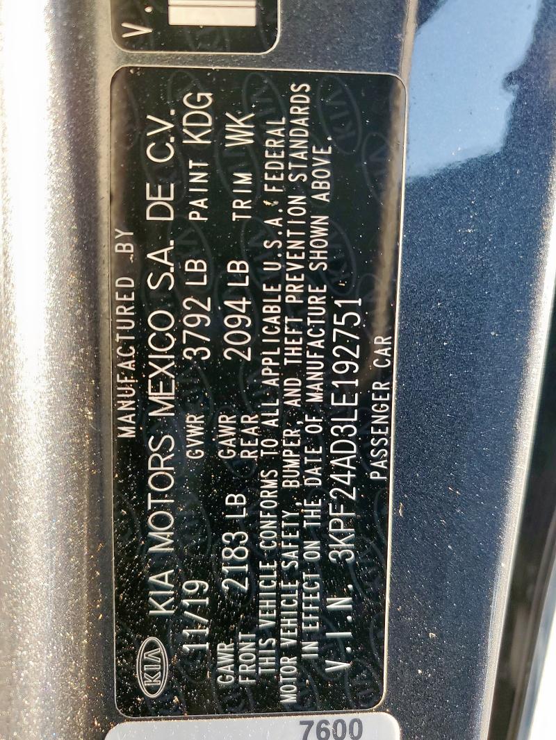 2020 KIA FORTE FE 3KPF24AD3LE192751