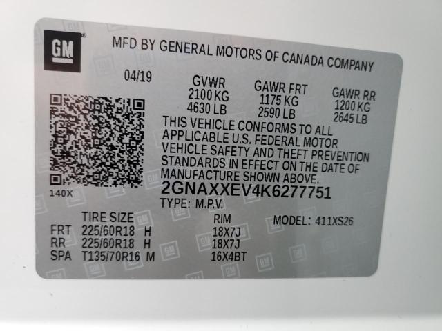 2019 CHEVROLET EQUINOX PREMIER 2GNAXXEV4K6277751