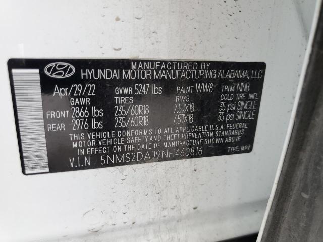2022 HYUNDAI SANTA FE SEL 5NMS2DAJ9NH460816