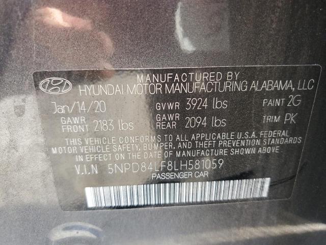 2020 HYUNDAI ELANTRA SEL 5NPD84LF8LH581059