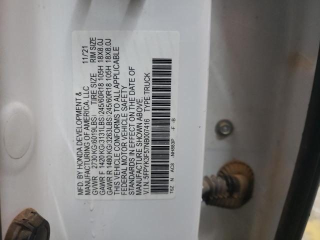 2022 HONDA RIDGELINE 5FPYK3F57NB007416