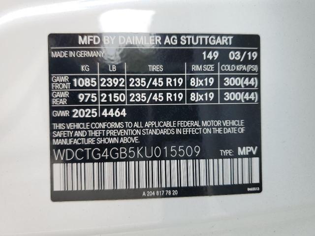 2019 MERCEDES-BENZ GLA 250 4M WDCTG4GB5KU015509