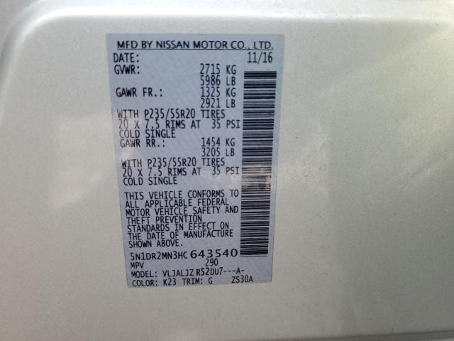 2017 NISSAN PATHFINDER 5N1DR2MN3HC643540